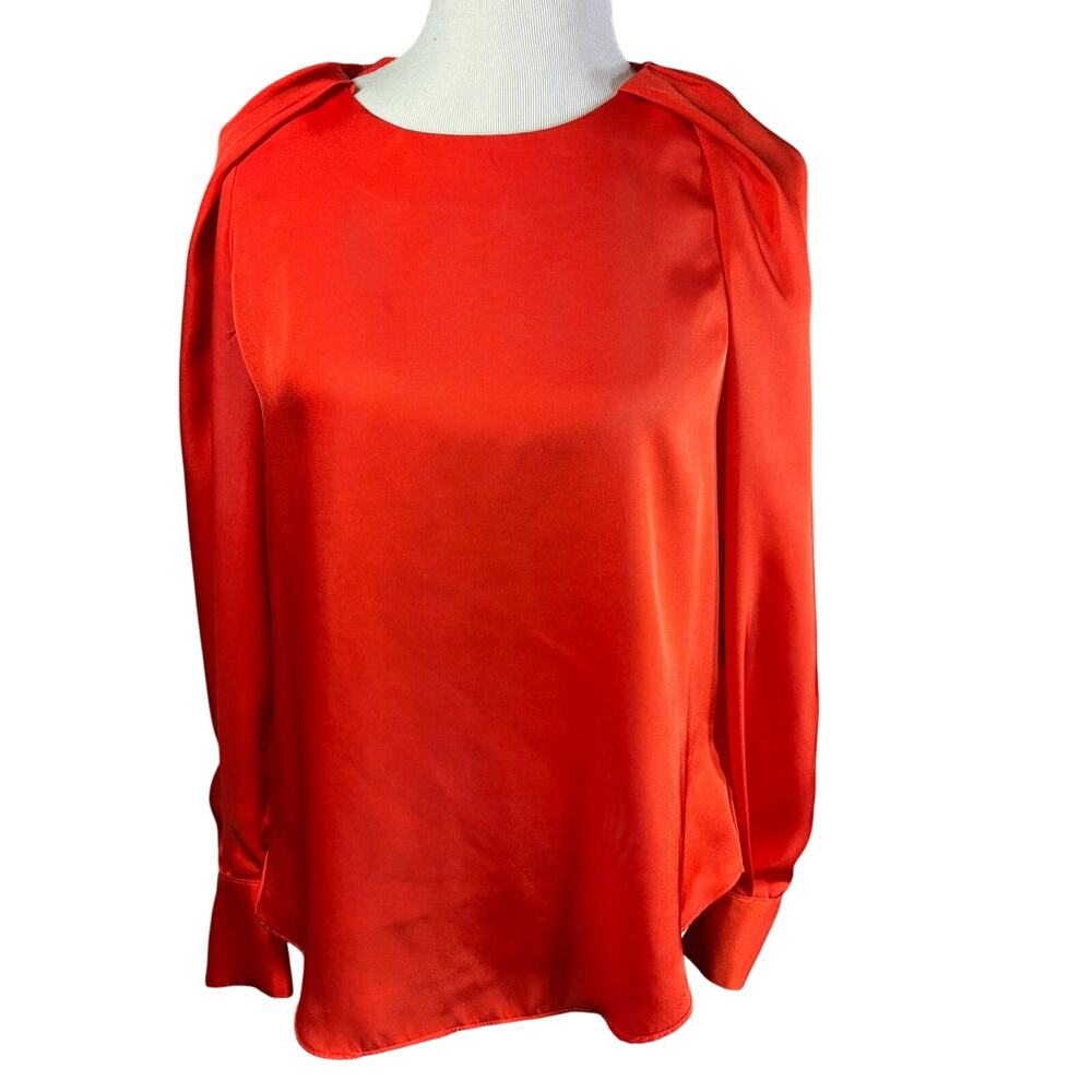 NWT Lulus Feeling is Mutual Coral Red Satin Long Sleeve Top Womens Size Medium M